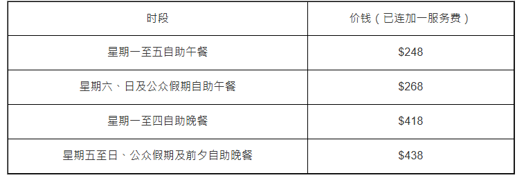 红烟窗餐厅长者自助餐优惠价目表: 红烟窗餐厅长者自助餐优惠价目表: