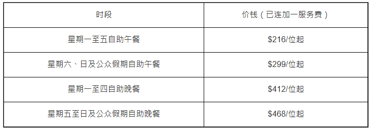 MoMo Café长者自助餐优惠价目表: MoMo Café长者自助餐优惠价目表:
