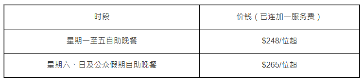 棕榈阁西餐厅长者自助餐优惠价目表: 棕榈阁西餐厅长者自助餐优惠价目表: