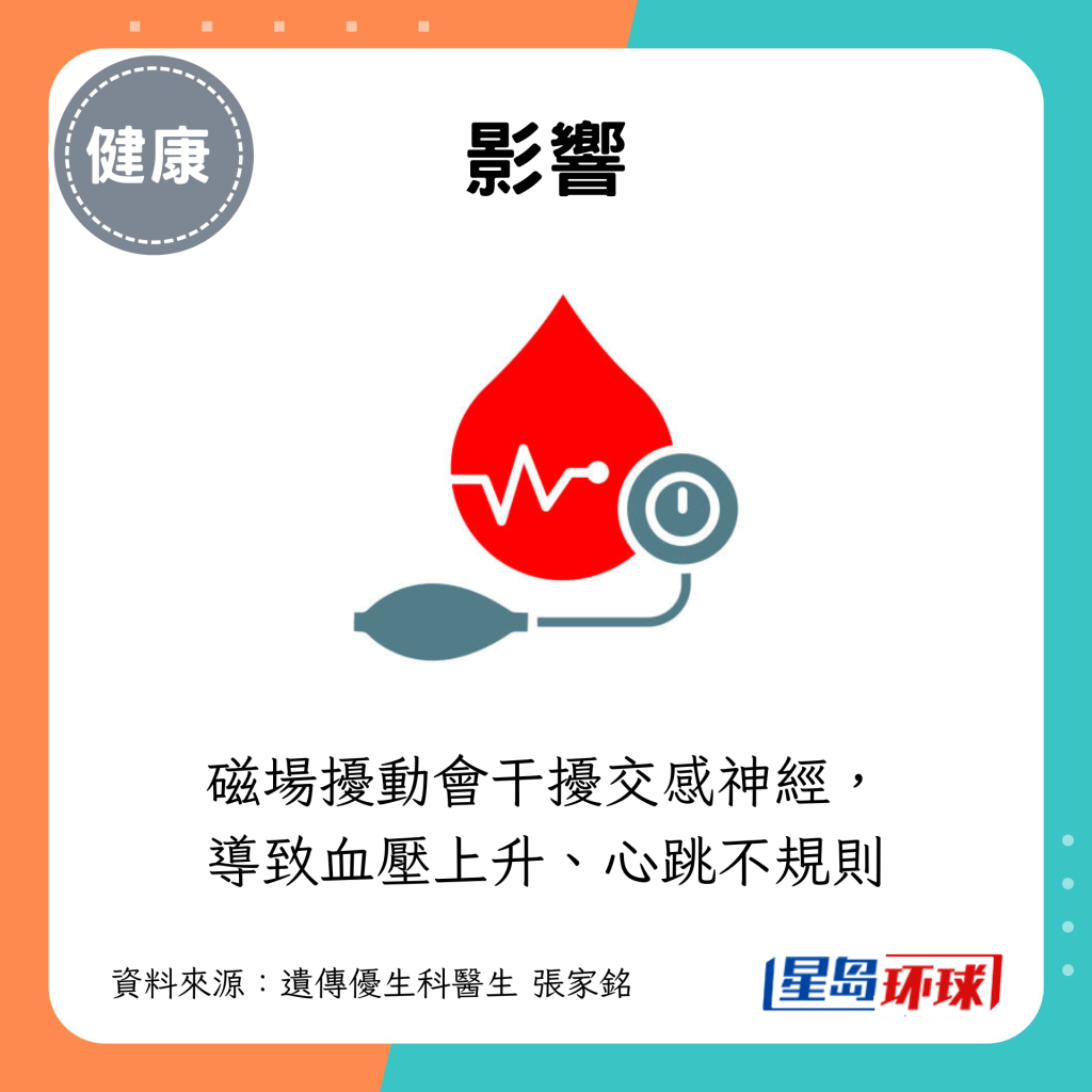 磁场扰动会干扰交感神经, 导致血压上升、心跳不规则 磁场扰动会干扰交感神经, 导致血压上升、心跳不规则