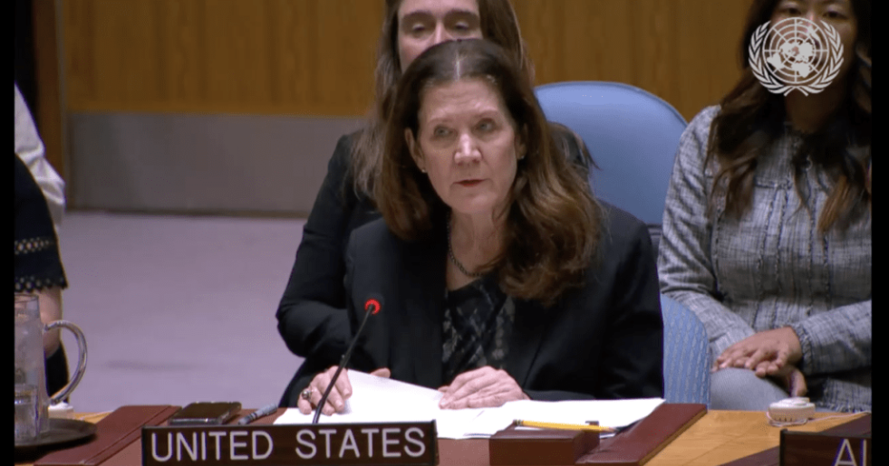 美国驻联合国大使谢伊在表决前发言。联合国视频.png 美国驻联合国大使谢伊在表决前发言。联合国视频.png