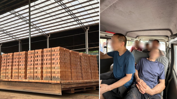 上官正义指,砖厂工人全年无休。澎湃新闻 上官正义指,砖厂工人全年无休。澎湃新闻