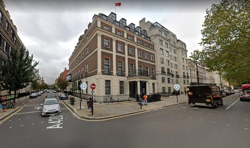中国目前位于伦敦西敏市的大使馆。 Google地图