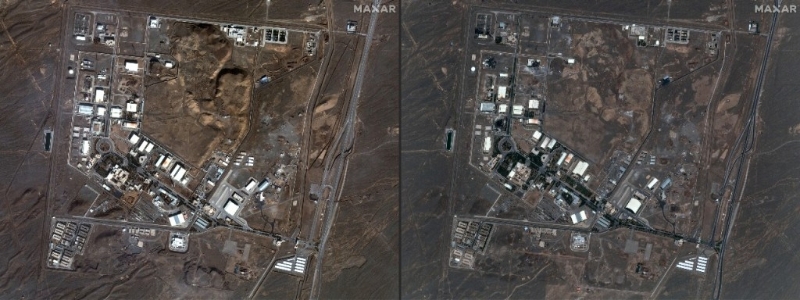 以色列当局表示,以军已经摧毁伊朗纳坦兹的主要铀浓缩设施。图左为拍摄于今年1月24日的卫星图,图右为以色列攻击后6月14日所拍摄。 以色列当局表示,以军已经摧毁伊朗纳坦兹的主要铀浓缩设施。图左为拍摄于今年1月24日的卫星图,图右为以色列攻击后6月14日所拍摄。