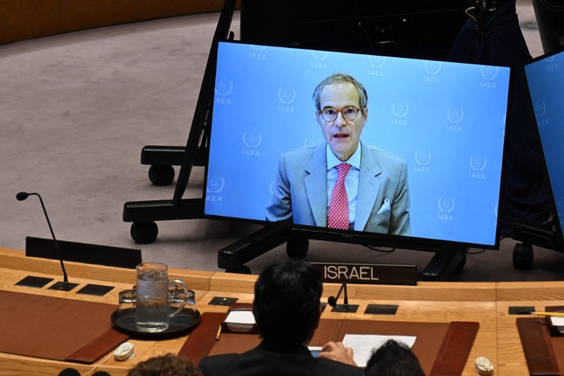 格罗西在联合国安理会中东局势紧急公开会上作视频发言。 格罗西在联合国安理会中东局势紧急公开会上作视频发言。