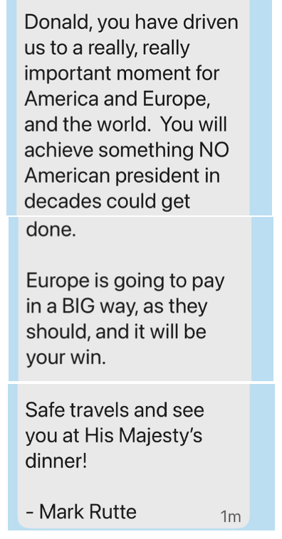 特朗普上载与吕特对话截图。 特朗普上载与吕特对话截图。