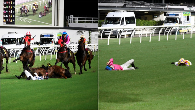 跑马地马场3骑师连环堕马 跑马地马场3骑师连环堕马
