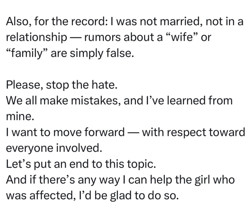 宙斯发文辩称,视频无露骨内容,自己单身无子女。 X@ZenusCSGO2 宙斯发文辩称,视频无露骨内容,自己单身无子女。 X@ZenusCSGO2