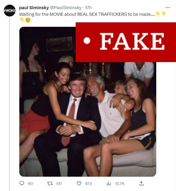 特朗普和爱泼斯坦的AI生成假照片疯传。 特朗普和爱泼斯坦的AI生成假照片疯传。