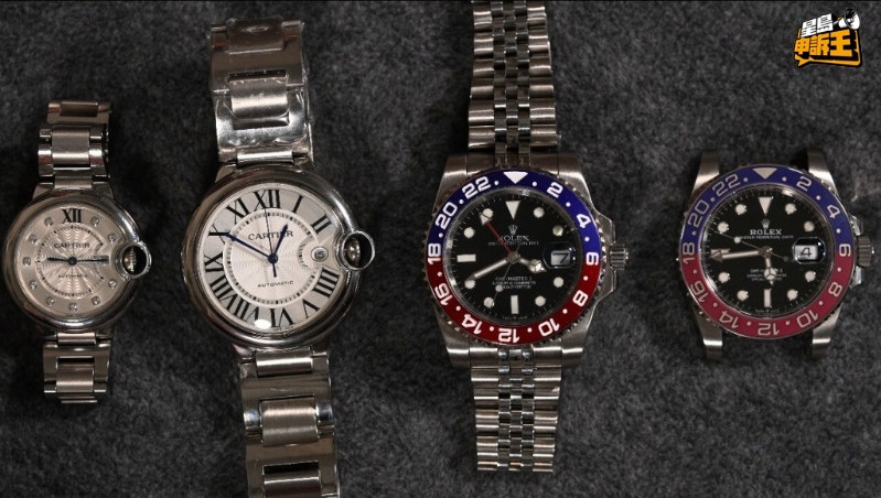 为进行这次鉴别,Oliver特意带来两只同款或接近款式的真名表(最左及最右),以作比对。 为进行这次鉴别,Oliver特意带来两只同款或接近款式的真名表(最左及最右),以作比对。