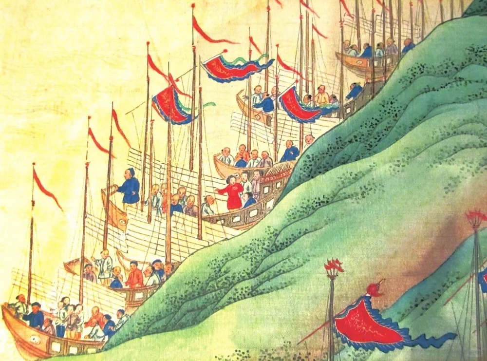 《靖海全图》中清军追剿海盗情况。 《靖海全图》中清军追剿海盗情况。