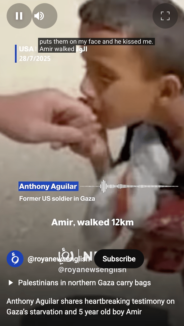 阿米尔握住阿吉拉的手,亲吻他的手并说“谢谢”(Shukran),却在下一刻被以军射杀 阿米尔握住阿吉拉的手,亲吻他的手并说“谢谢”(Shukran),却在下一刻被以军射杀