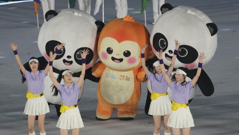 吉祥物“蜀宝”和“锦仔”在开幕式上。 吉祥物“蜀宝”和“锦仔”在开幕式上。