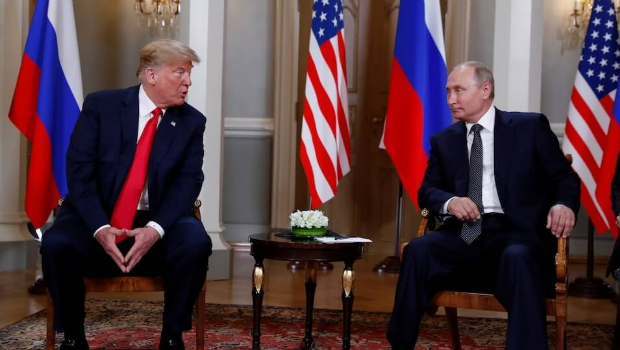 美国总统特朗普(左)2018年7月于芬兰与俄罗斯总统普京(右)会面。( 美国总统特朗普(左)2018年7月于芬兰与俄罗斯总统普京(右)会面。(