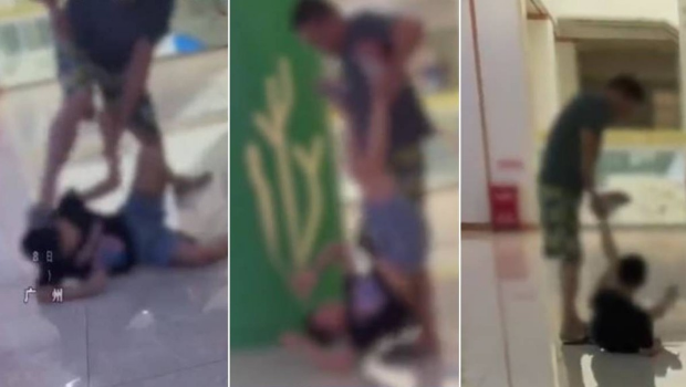 男子在商场对孩童连环施暴。 男子在商场对孩童连环施暴。