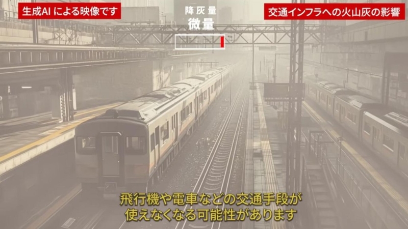 AI影片,模拟火山灰覆盖东京多地的情景,例车停驶。 AI影片,模拟火山灰覆盖东京多地的情景,例车停驶。