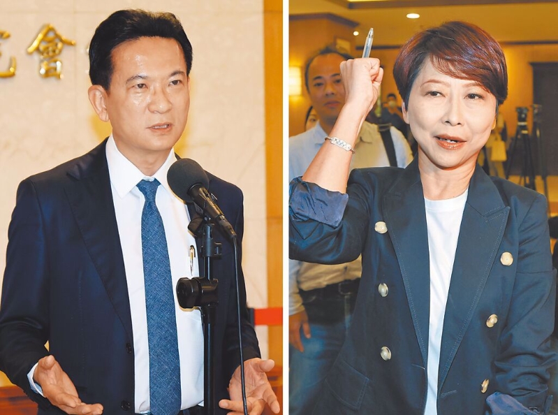 民进党“立委”林俊宪(左)、陈亭妃(右)。 民进党“立委”林俊宪(左)、陈亭妃(右)。