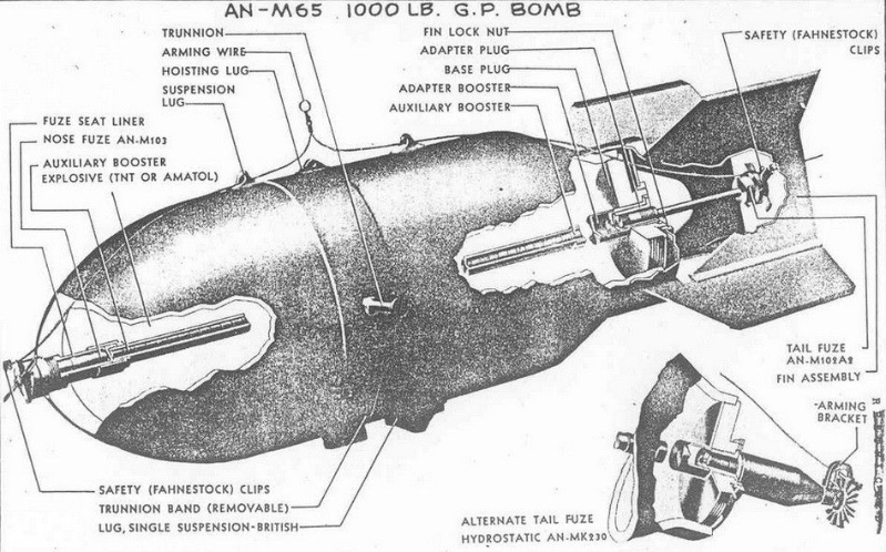 “维港樯橹.Mast in Victoria”表示,根据官方文献,1000磅炸弹的前引信设定为实时起爆,后引信为0.025秒延时起爆。 “维港樯橹.Mast in Victoria”表示,根据官方文献,1000磅炸弹的前引信设定为实时起爆,后引信为0.025秒延时起爆。