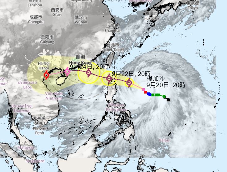 强台风桦加沙可能路径范围。 强台风桦加沙可能路径范围。