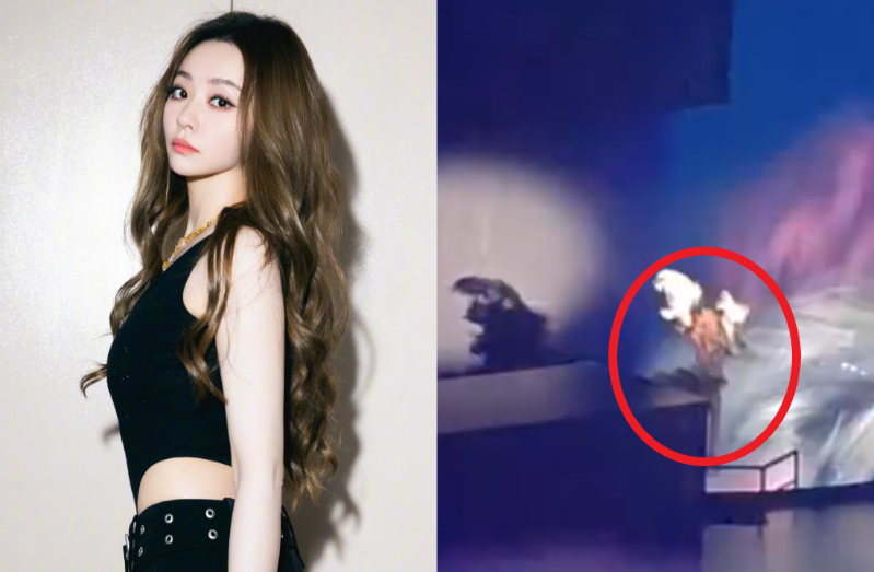 张靓颖演唱会突坠落2米高舞台,现场观众全吓呆。 张靓颖演唱会突坠落2米高舞台,现场观众全吓呆。