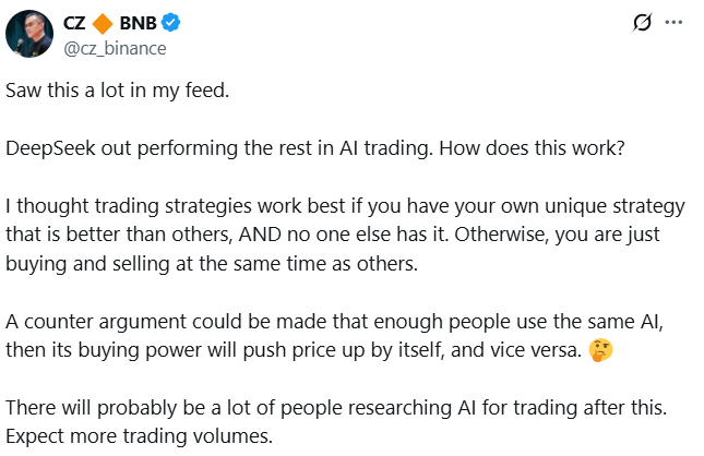 赵长鹏于X发文 赵长鹏于X发文