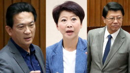 左起为绿委林俊宪、陈亭妃、蓝委谢龙介。 左起为绿委林俊宪、陈亭妃、蓝委谢龙介。