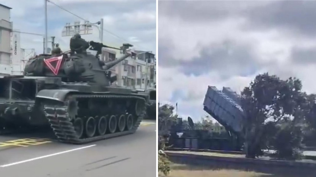 有民众分别在台中及恒春半岛拍下坦克及地对空导弹 有民众分别在台中及恒春半岛拍下坦克及地对空导弹