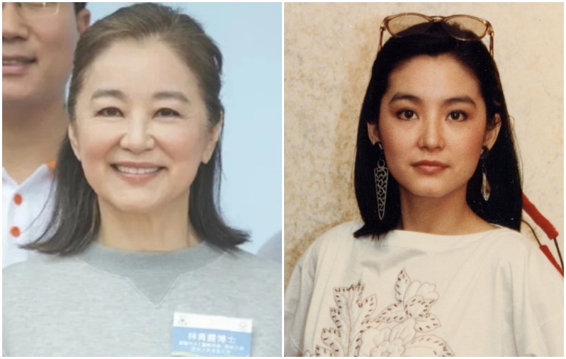 林青霞不刻意遮掩白发、纹路。右为29岁的林青霞 林青霞不刻意遮掩白发、纹路。右为29岁的林青霞