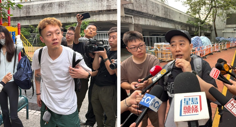 宏新阁居民张先生(左)和“强哥”上楼执拾。 宏新阁居民张先生(左)和“强哥”上楼执拾。