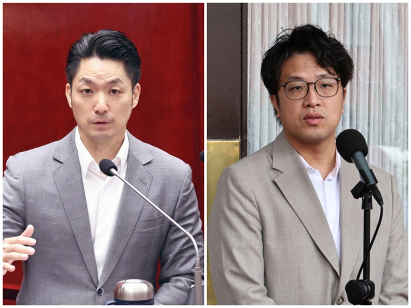 台北市长蒋万安(左)、民进党台北市长参选人沈伯洋(右)。 台北市长蒋万安(左)、民进党台北市长参选人沈伯洋(右)。